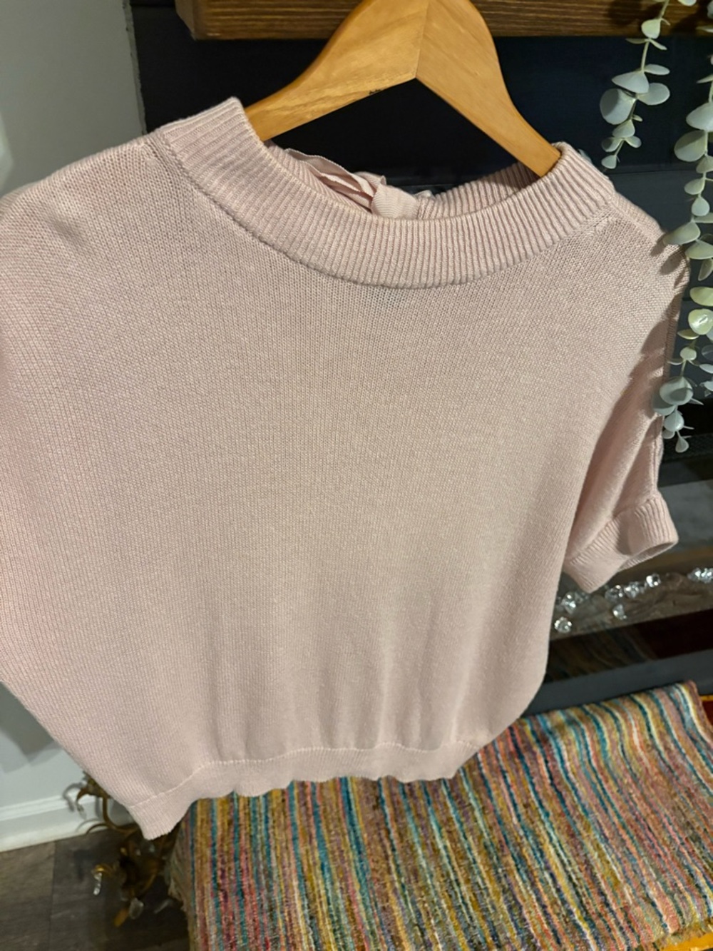 Ann Taylor Short-Sleeve Crew Neck Sweater in Blush